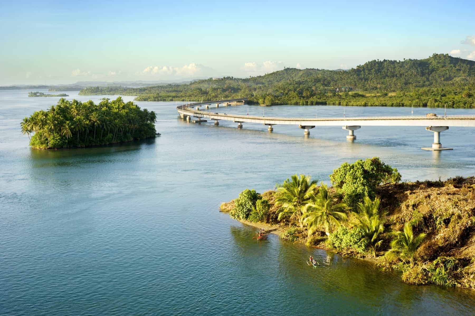 The San Juanico Bridge, view from Leyte, towards Samar. Philippines