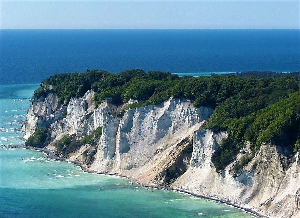 Møns Klint in Denmark drone shot from the air, a geological miracle and beauty