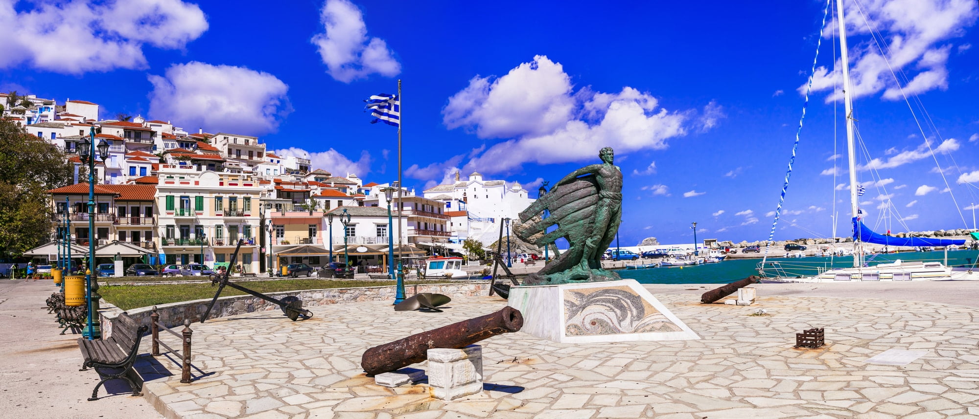 Greece, popular Skopelos island. Old port. Sporades